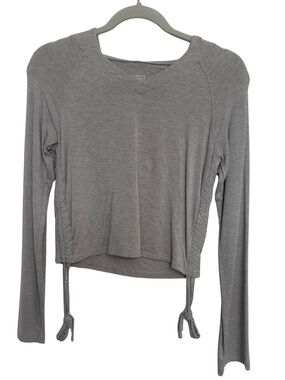 🩷MAKE OFFER🩷 Zobha Long Sleeve V-Neck Crop Yoga Hoodie Top Gray Taupe Medium